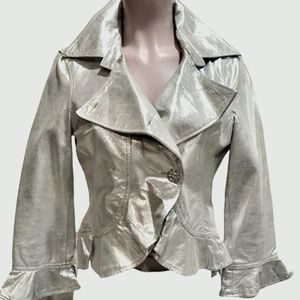 bebe silver metallic leather jacket size XS